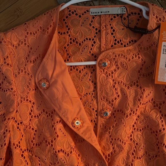 Karen Millen Coral Cotton Embroidered Eyelet Jacket NWT size 8 - Picture 8 of 10